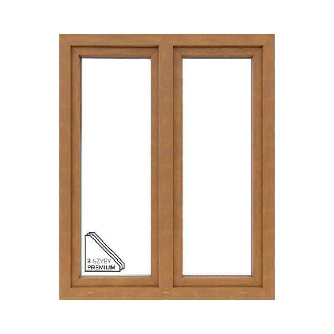 Okno PCV 3-szybowe fasadowe O32S/85 złoty dąb 1165x1435 mm otwierane do wewnątrz prawe Witraż