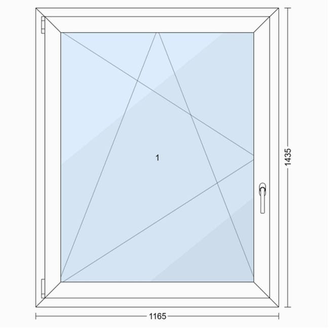 Okno PCV 3-szybowe fasadowe O33 białe 1165x1435 otwierane do wewnątrz lewe TROCAL 76AD Witraż