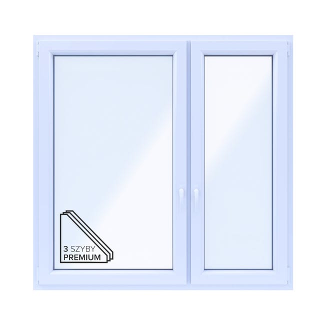 Okno PCV 3-szybowe fasadowe O34/85 antracytowe 1465x1435 mm otwierane do wewnątrz prawe Witraż