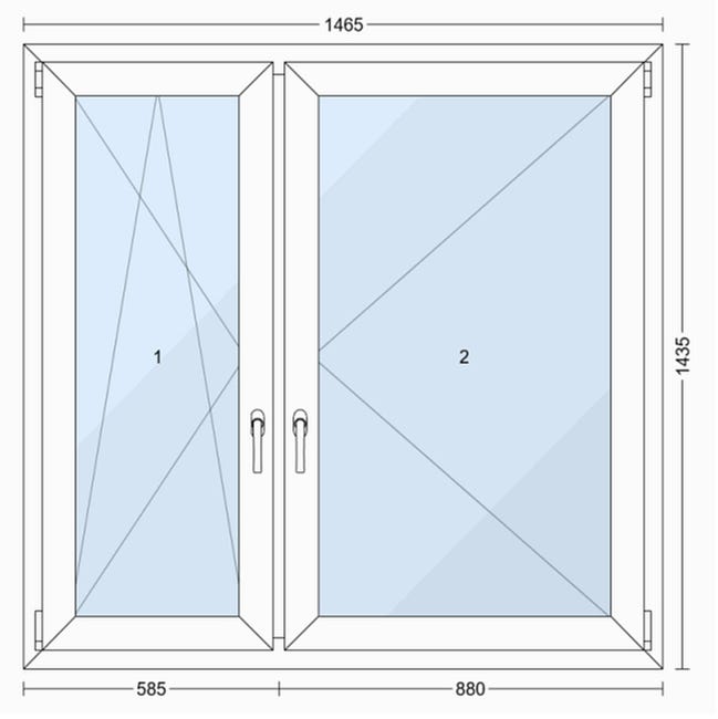 Okno PCV 3-szybowe fasadowe O35 białe 1465x1435 mm otwierane do wewnątrz lewe TROCAL 76AD Witraż