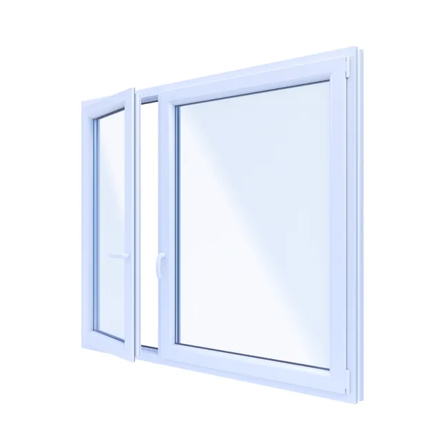 Okno PCV 3-szybowe fasadowe O37 białe 1765x1435 mm otwierane do wewnątrz lewe TROCAL 76AD Witraż