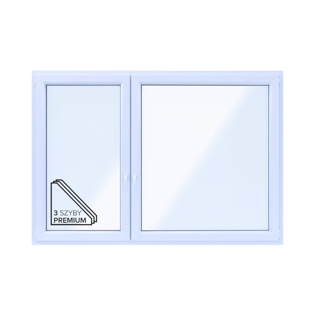 Okno PCV 3-szybowe fasadowe O39/85 złoty dąb 2065x1435 mm otwierane do wewnątrz lewe Witraż