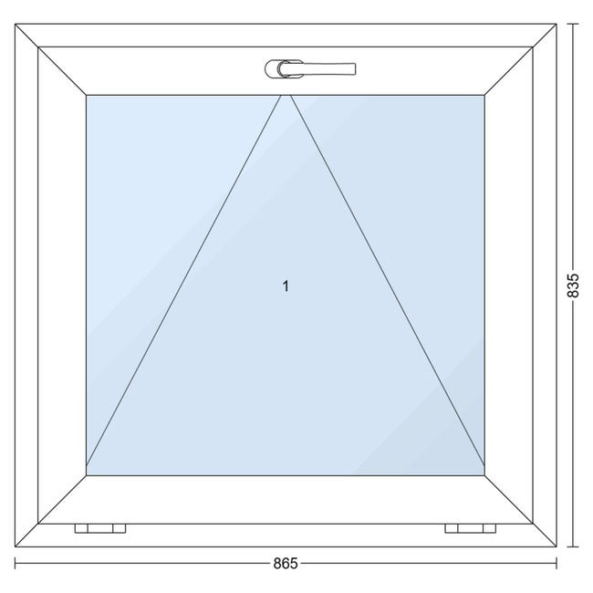 Okno PCV 3-szybowe fasadowe O5 białe 865x835 mm uchylne do wewnątrz TROCAL 76MD Witraż