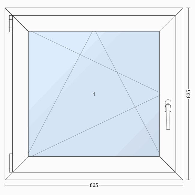 Okno PCV 3-szybowe fasadowe O5L białe 865x835 mm otwierane do wewnątrz lewe TROCAL 76MD Witraż