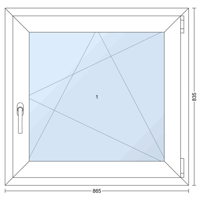Okno PCV 3-szybowe fasadowe O5P białe 865x835 mm otwierane do wewnątrz prawe TROCAL 76MD Witraż