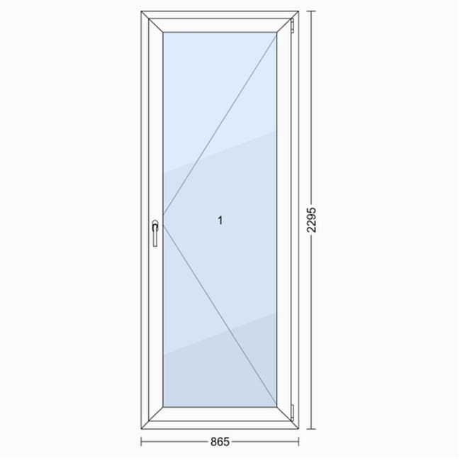 Okno PCV 3-szybowe fasadowe OB7 białe 865x2295 mm otwierane do wewnątrz prawe TROCAL 76AD Witraż