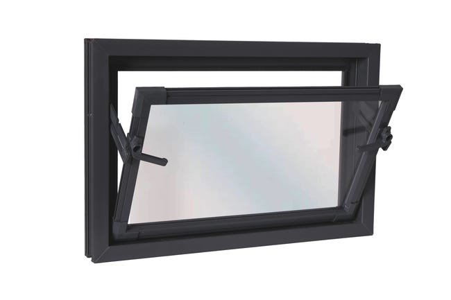 Okno PCV szyba pojedyńcza gospodarcze antracytowe 600x400 mm uchylne do wewnątrz ACO KIPP