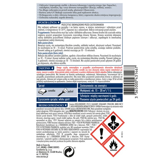Olej ochronny MEBLE OGRODOWE 0.5 l Tek & drewno egzotyczne STARWAX