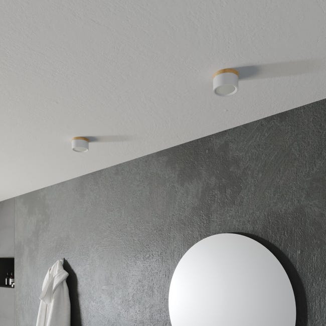 Oprawa natynkowa Tori biała z drewnem IP44 LED Inspire