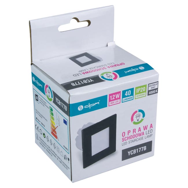 Oprawa schodowa czarna kwadratowa 7.8 cm IP20 40 lm LED DPM