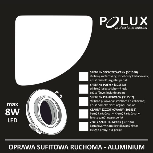 Oprawa stropowa oczko EAST OPAL srebrna okrągła GU10 POLUX