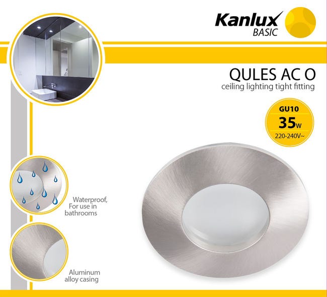 Oprawa stropowa oczko QULES IP44 nikiel okrągła GU10 KANLUX