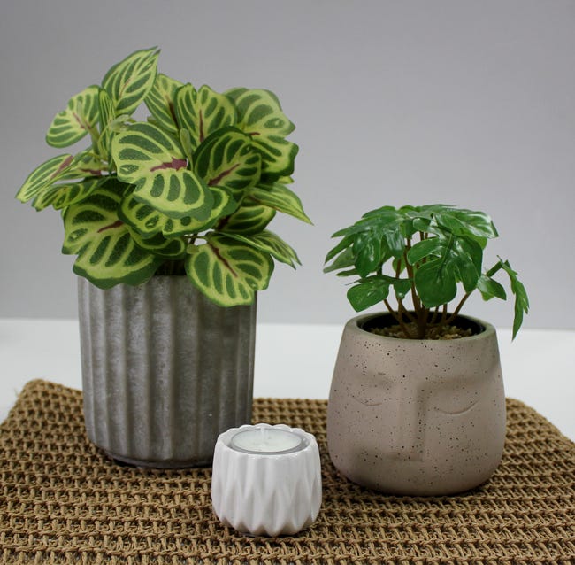 Osłonka doniczki cementowa Lone Twarz 11cm boho aztec beżowa