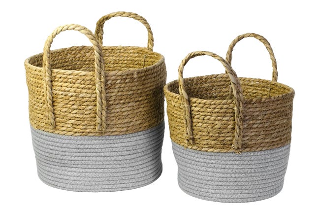 Osłonka doniczki kosz pleciony 30 cm boho z szarym