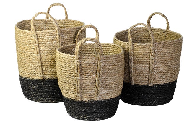 Osłonka doniczki kosz pleciony 32cm boho z czarnym