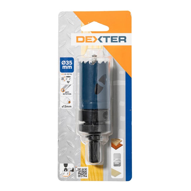 Otwornica do metalu HSS 35 mm + wiertło centrujące i trzpień DEXTER