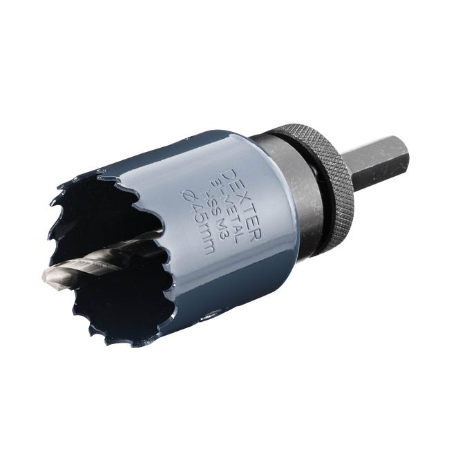 Otwornica do metalu HSS 45 mm + wiertło centrujące i trzpień DEXTER
