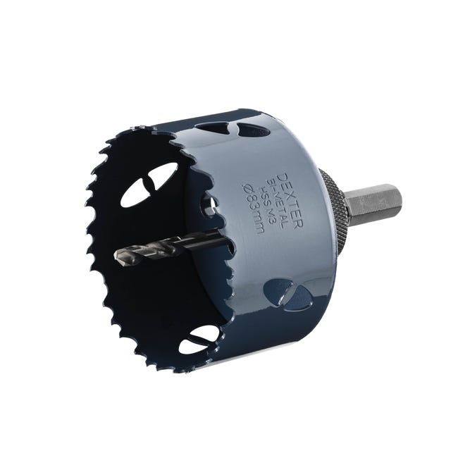 Otwornica do metalu HSS 83 mm + wiertło centrujące i trzpień DEXTER
