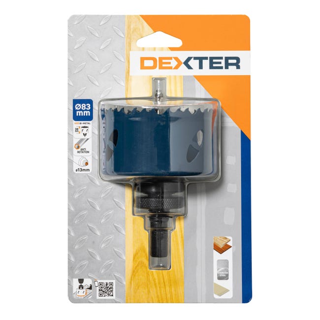 Otwornica do metalu HSS 83 mm + wiertło centrujące i trzpień DEXTER