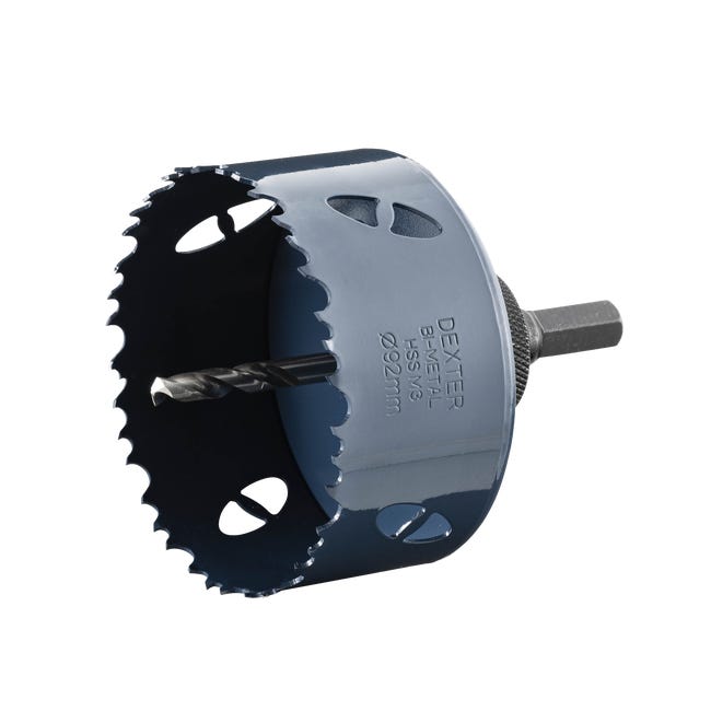 Otwornica do metalu HSS 92 mm + wiertło centrujące i trzpień DEXTER