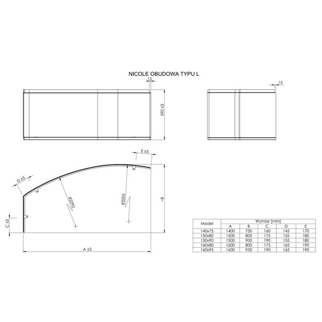 Panel do wanny Nicole 150 X 90 L Roca