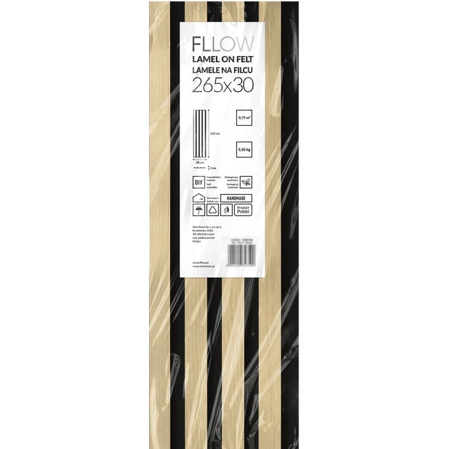 Panel ścienny 3D Lamel na filcu 265x30 cm Dąb Szeroki Fllow