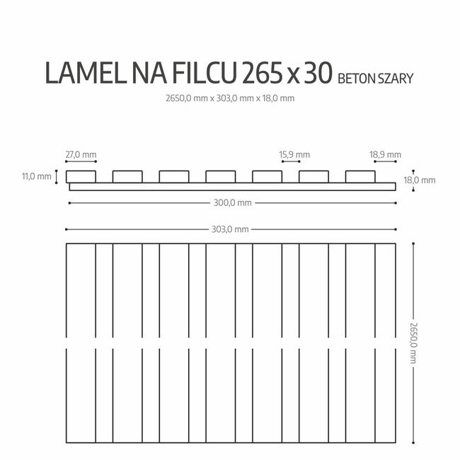 Panel ścienny 3D Lamel na filcu akustyczny dekoracyjny 30x265 cm beton szary