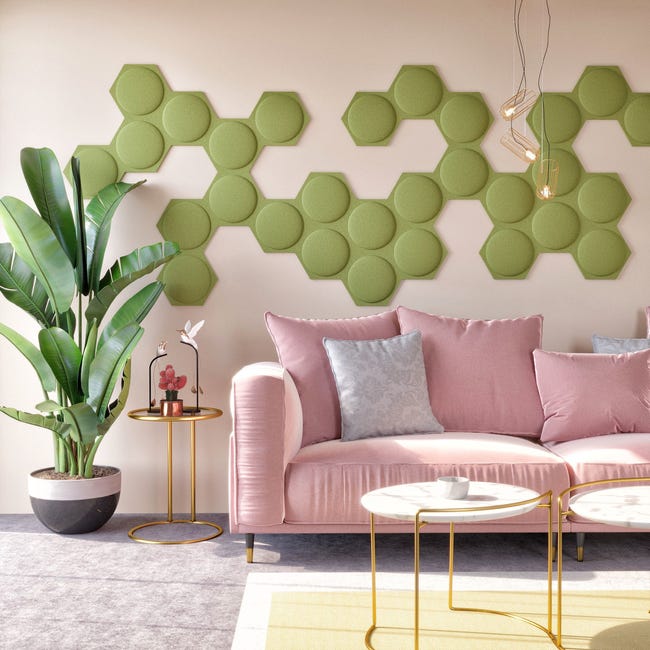 Panel ścienny 3D akustyczny filcowy dekoracyjny 30x26 cm Hexagon koło oliwkowy