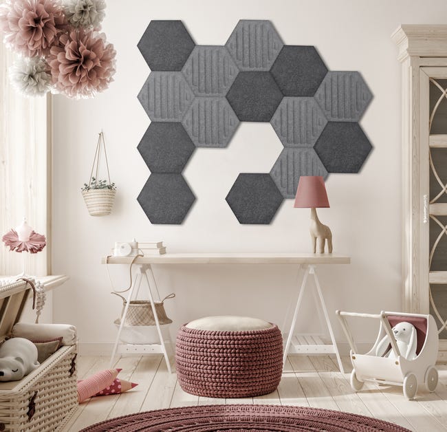 Panel ścienny 3D akustyczny filcowy dekoracyjny 30x26 cm Hexagon paski Szary