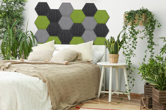 Panel ścienny 3D akustyczny filcowy dekoracyjny 30x26 cm Hexagon paski czarny