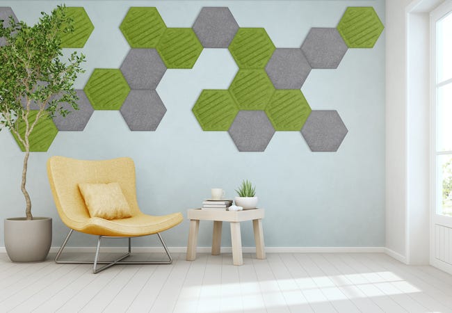 Panel ścienny 3D akustyczny filcowy dekoracyjny 30x26 cm Hexagon paski oliwkowy