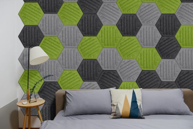 Panel ścienny 3D akustyczny filcowy dekoracyjny 30x26 cm Hexagon paski oliwkowy