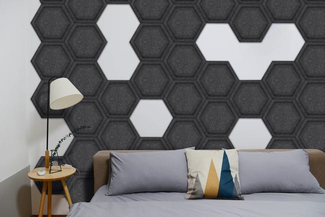 Panel ścienny 3D akustyczny filcowy dekoracyjny 30x26 cm Hexagon wypukły czarny