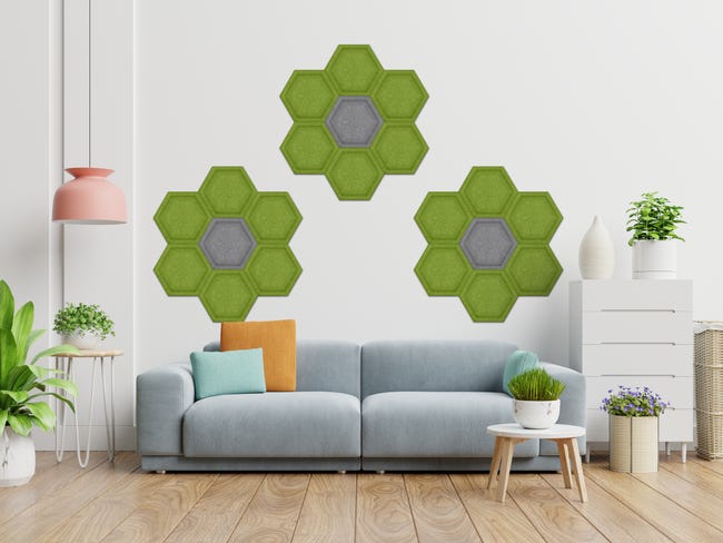 Panel ścienny 3D akustyczny filcowy dekoracyjny 30x26 cm Hexagon wypukły oliwkowy