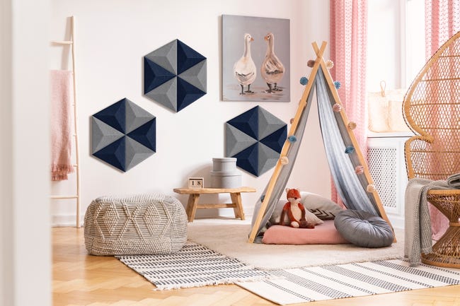 Panel ścienny 3D akustyczny filcowy dekoracyjny 30x26 cm Trójkąt wypukły granatowy