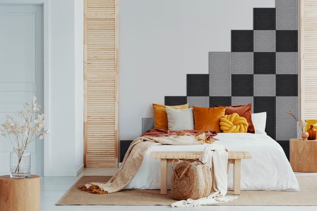 Panel ścienny 3D akustyczny filcowy dekoracyjny 30x30 cm Kwadrat w paski szary