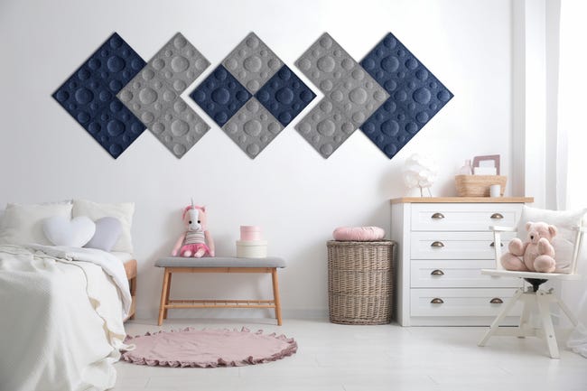 Panel ścienny 3D akustyczny filcowy dekoracyjny 30x30 cm Kwadrat z bąblami granatowy