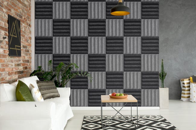 Panel ścienny 3D akustyczny filcowy dekoracyjny 30x30 cm Kwadrat żebrowany czarny