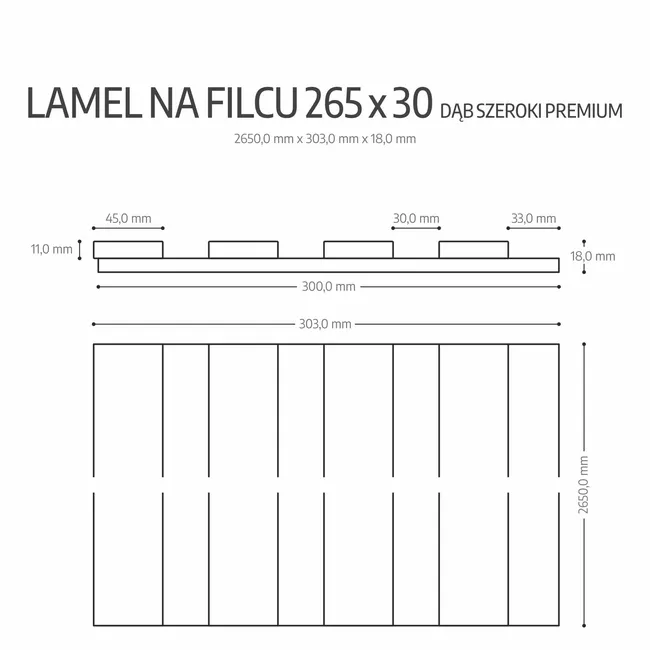Panel ścienny 3D lamel na filcu Dąb szeroki premium