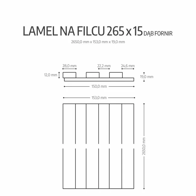 Panel ścienny 3D lamel na filcu akustyczny 265x15 cm Dąb Fornir Fllow