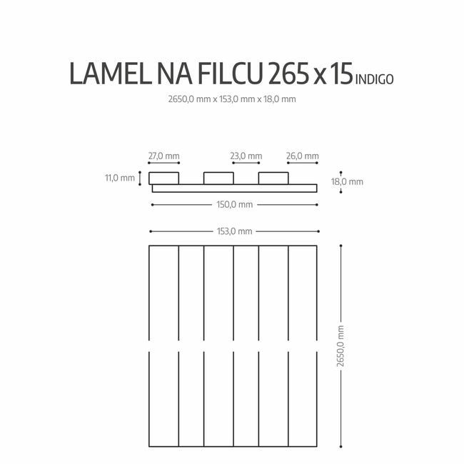 Panel ścienny 3D lamel na filcu akustyczny 265x15 cm Indigo Fllow
