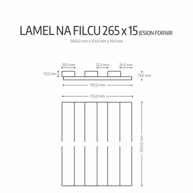 Panel ścienny 3D lamel na filcu akustyczny 265x15 cm Jesion Fornir Fllow
