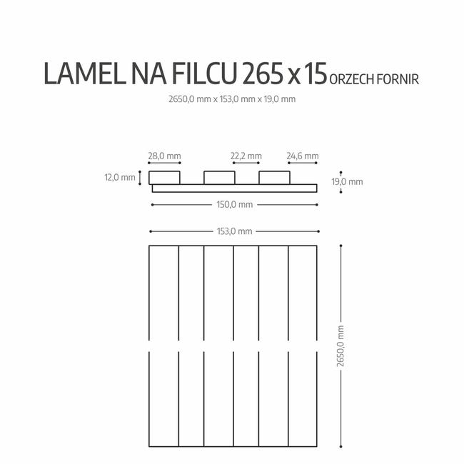 Panel ścienny 3D lamel na filcu akustyczny 265x15 cm Orzech Fornir Fllow