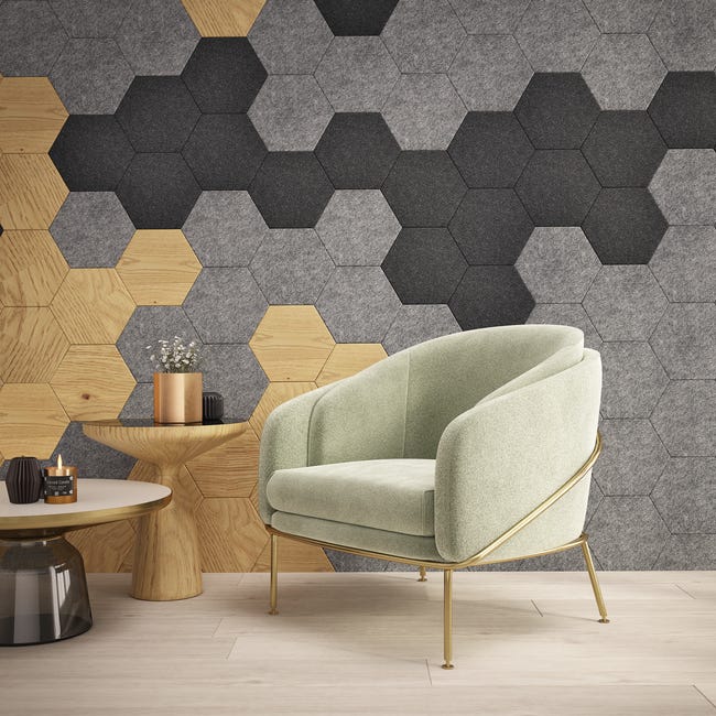 Panel ścienny akustyczny filcowy dekoracyjny 30x26 cm Hexagon płaski czarny