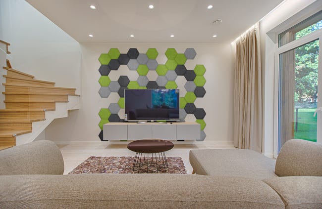 Panel ścienny akustyczny filcowy dekoracyjny 30x26 cm Hexagon płaski czarny
