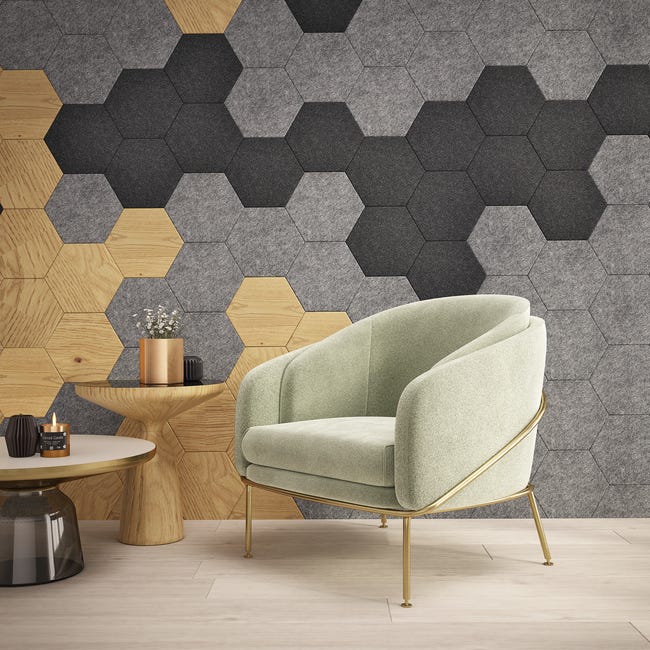 Panel ścienny akustyczny filcowy dekoracyjny 30x26 cm Hexagon płaski szary