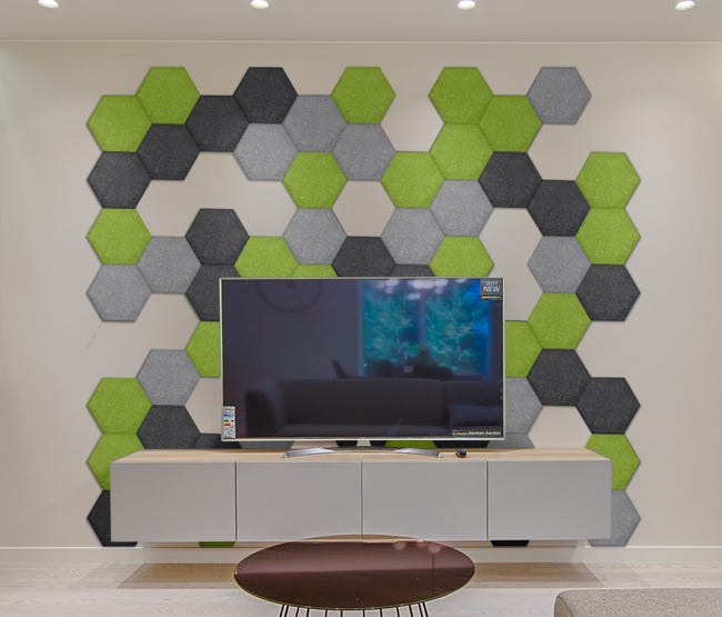 Panel ścienny akustyczny filcowy dekoracyjny 30x26 cm Hexagon płaski szary