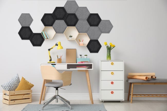 Panel ścienny akustyczny filcowy dekoracyjny 30x26 cm Hexagon płaski szary