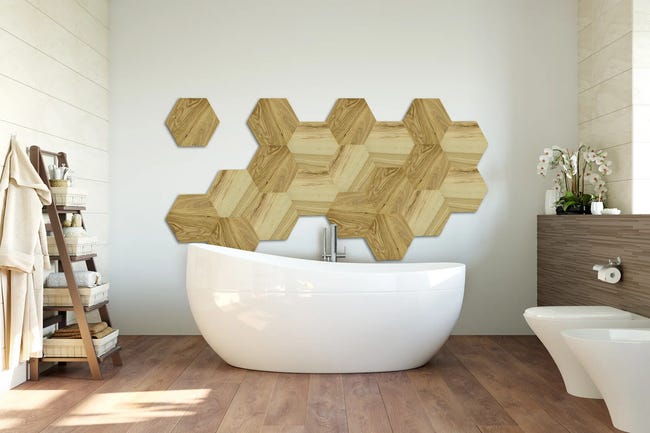 Panel ścienny drewniany jesionowy Hexagon naturalny 30x30 cm