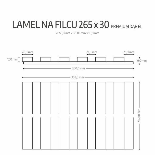 Panel ścienny lamel na filcu premium dąb 265X30 cm
